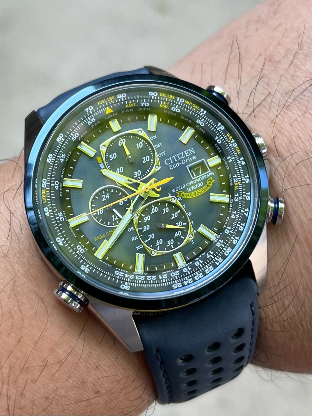Citizen AT8020-03L Men's Blue Angels World Chronograph A-T Leather Strap Watch